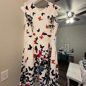 Butterfly Print Kids Dress - White and Black